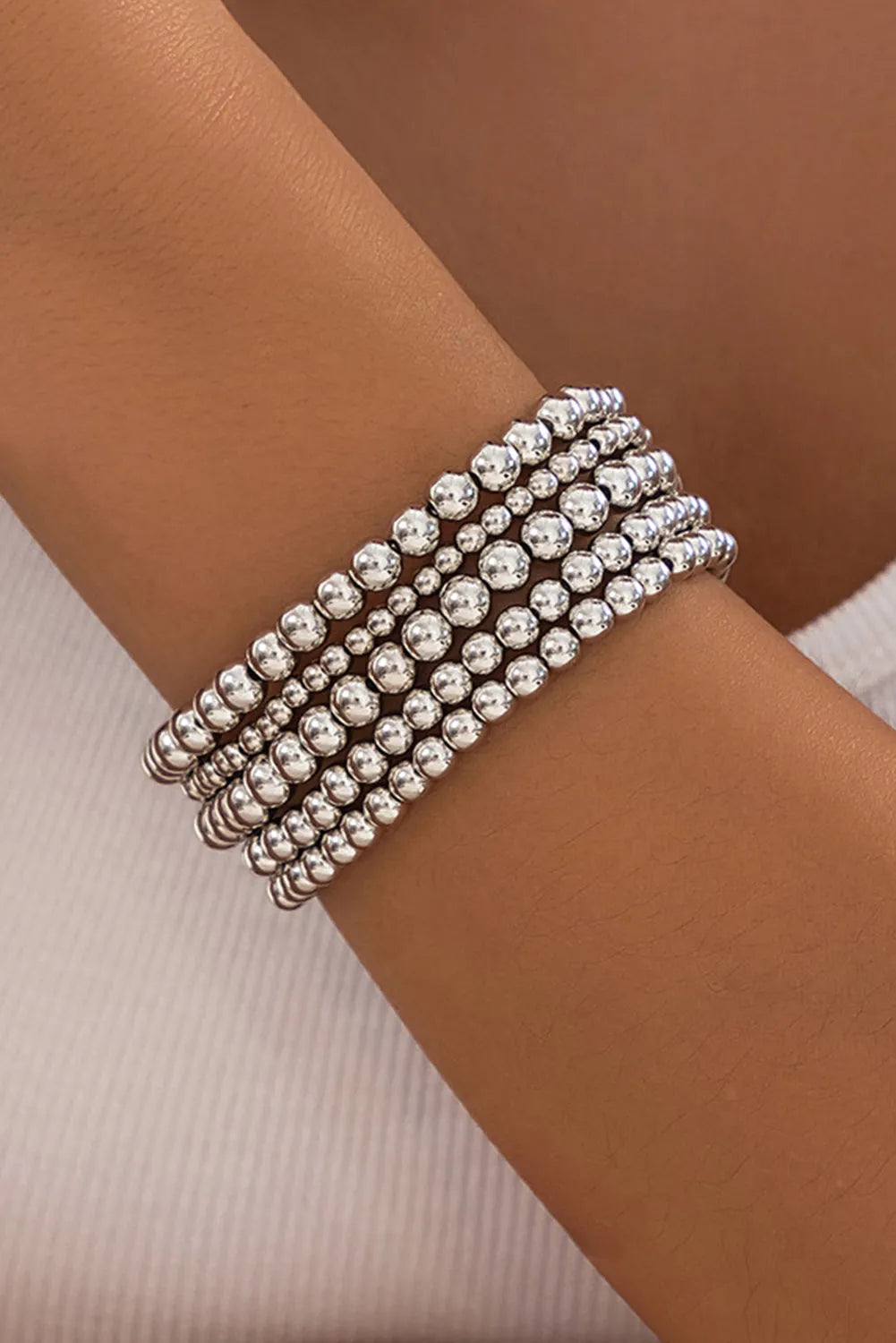 Silvery 5pcs Solid Color Beaded Bracelet Set Bracelets - Tophatter Daily Deals