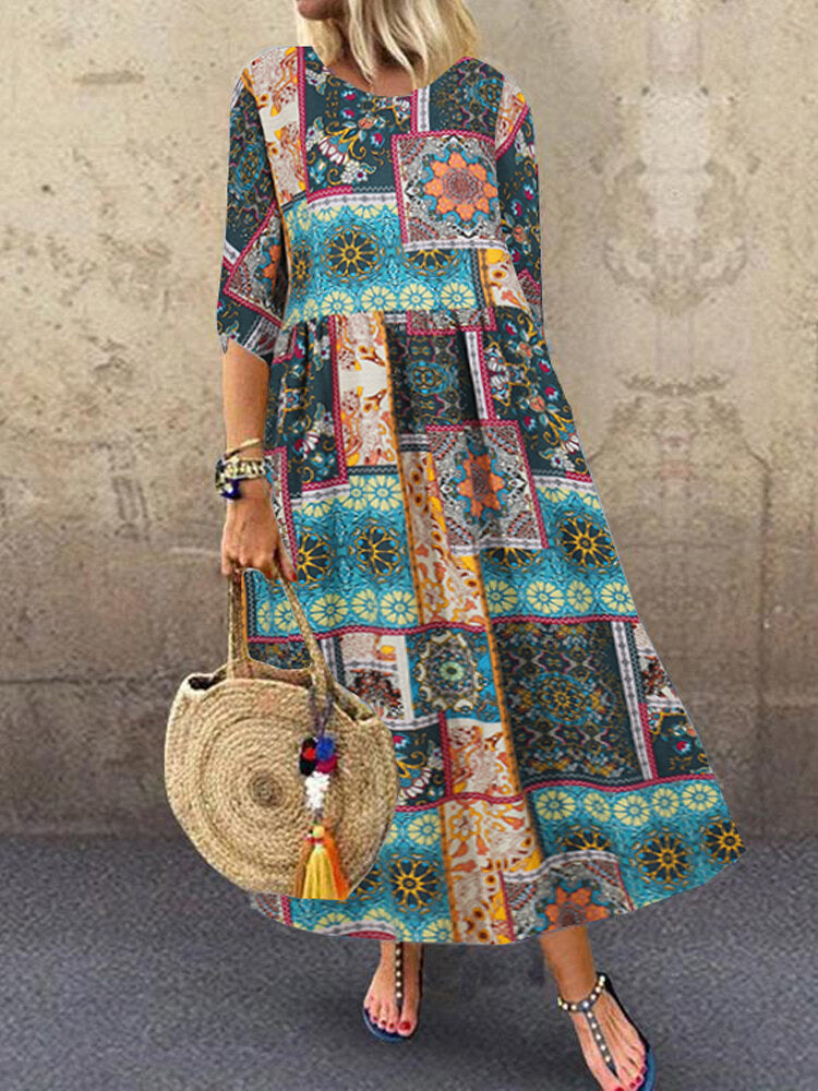 Colorful Maxi Dress O-neck Floral Dress For Women Maxi Dresses - Tophatter Daily Deals