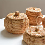 Autumn Rattan Woven Round Coffee Table Sundries Remote Control 0 - Tophatter Daily Deals