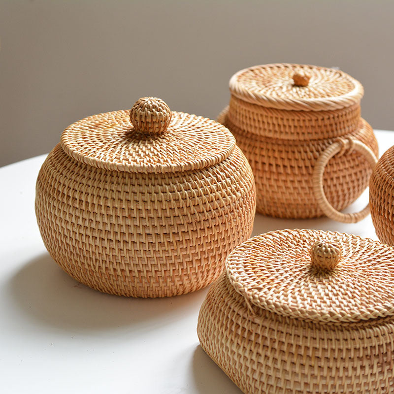 Autumn Rattan Woven Round Coffee Table Sundries Remote Control 0 - Tophatter Daily Deals