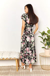 Double Take Floral Flutter Sleeve Tie-Waist Split Dress Casual Dresses - Tophatter Daily Deals