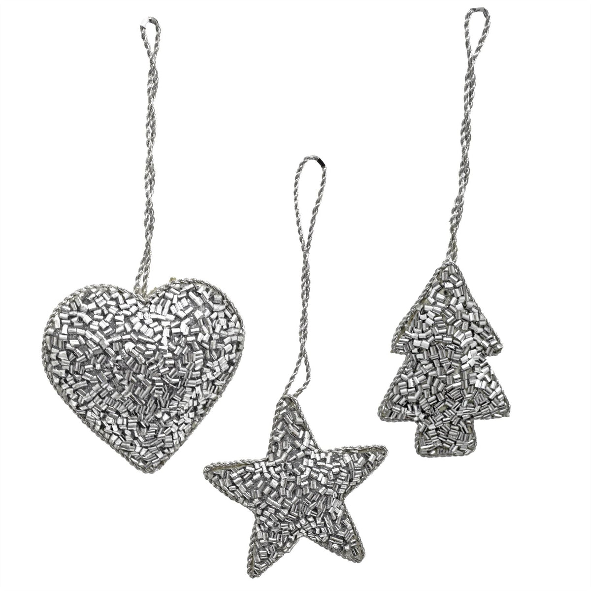 Set of 3 Christmas Tree Hanging Decorations | Silver Baubles Star Tree Heart Baubles - Tophatter Daily Deals