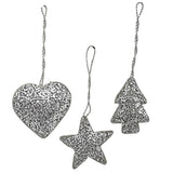 Set of 3 Christmas Tree Hanging Decorations | Silver Baubles Star Tree Heart Baubles - Tophatter Daily Deals