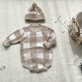 Baby Winter Checkerboard One-piece Newborn Winter Sweater Light camel 0 - Tophatter Daily Deals