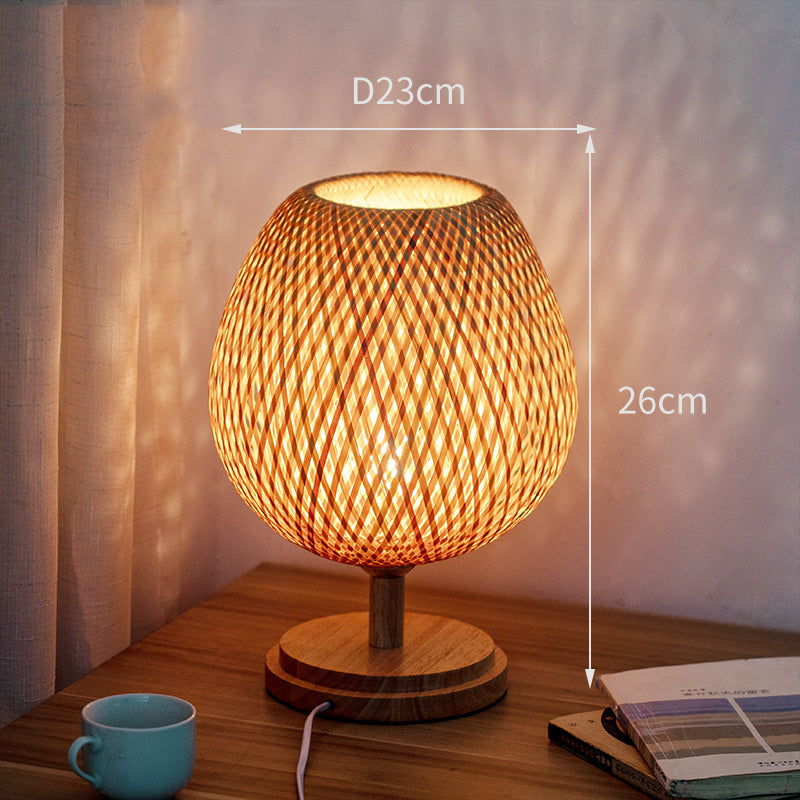 Bamboo Woven Table Lamp Japanese Style Zen Bedroom Living Room 23x36cm 0 - Tophatter Daily Deals