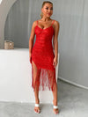 Sequin Fringe Spaghetti Strap Dress Deep Red Cocktail Dresses - Tophatter Daily Deals