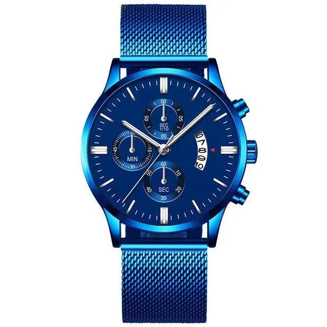 Mens Business Luxury Watches For Men Mesh Band Quartz Watch Blue Blue Watches - Tophatter Daily Deals