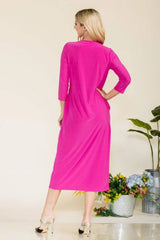 Celeste Full Size Round Neck Midi Dress Casual Dresses - Tophatter Daily Deals