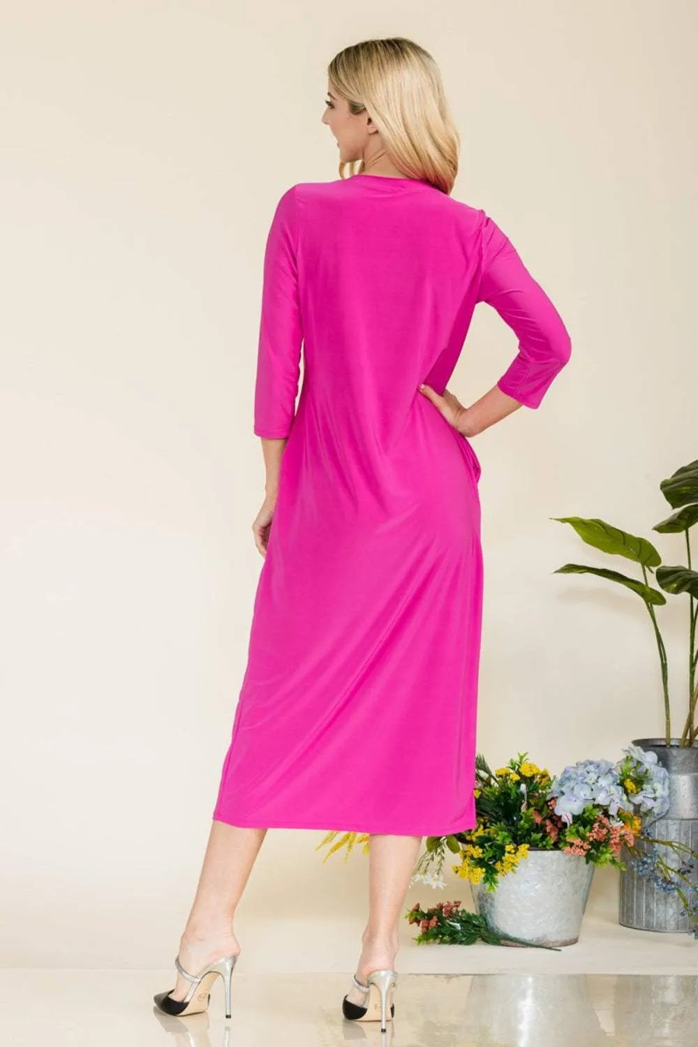 Celeste Full Size Round Neck Midi Dress Casual Dresses - Tophatter Daily Deals