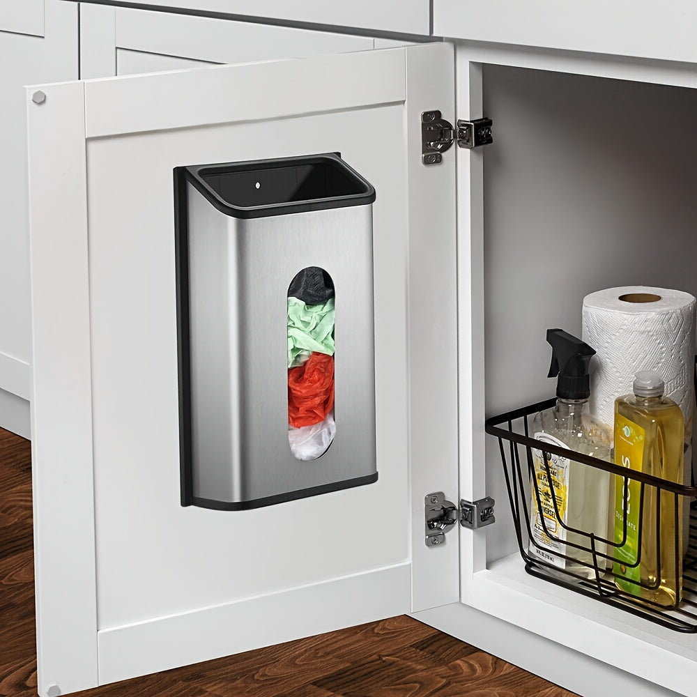 Wall-Mounted Stainless Steel Garbage Bag Dispenser Kitchen Bins - Tophatter Daily Deals