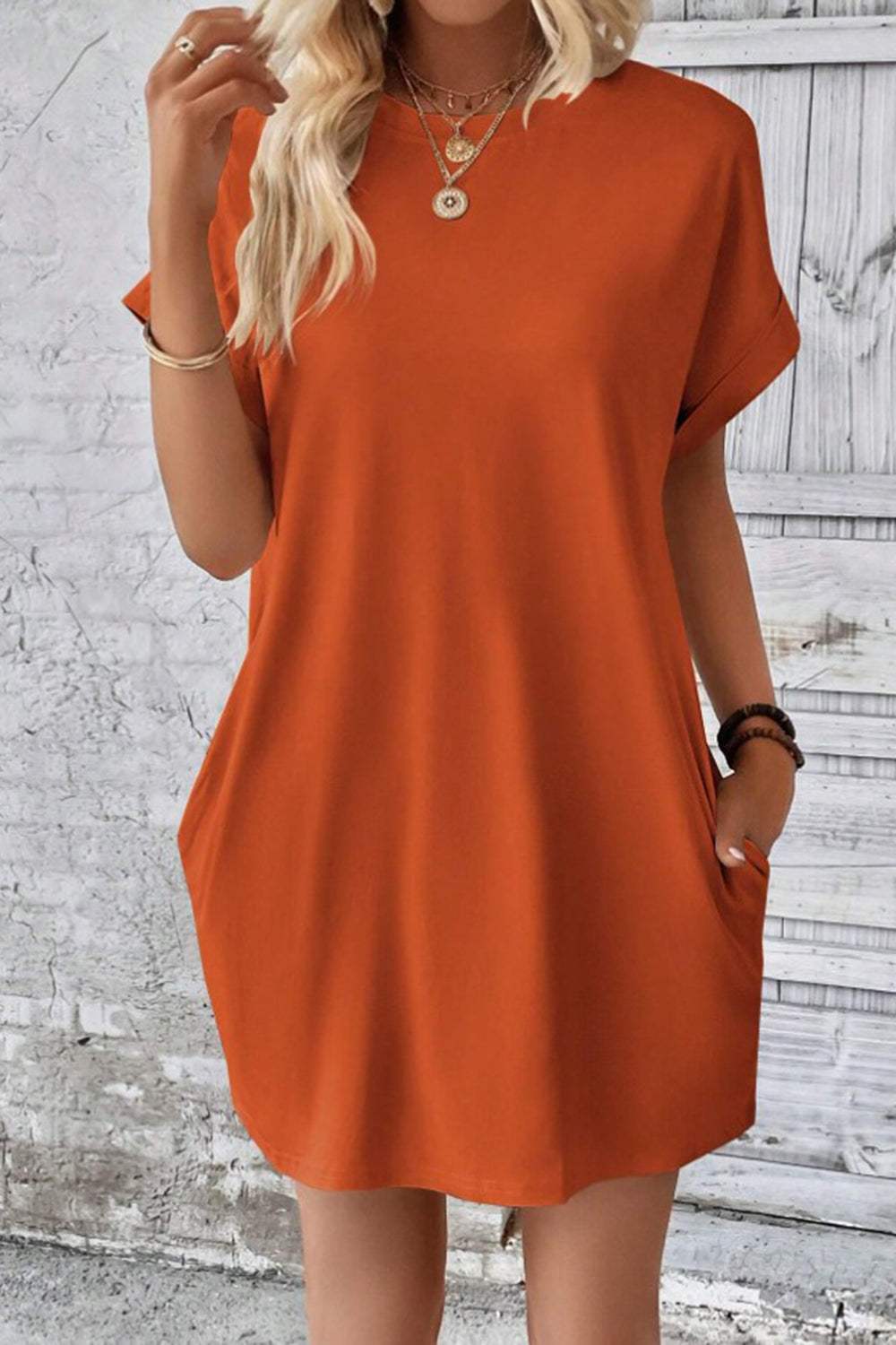 Pocketed Round Neck Short Sleeve Dress Casual Dresses - Tophatter Daily Deals