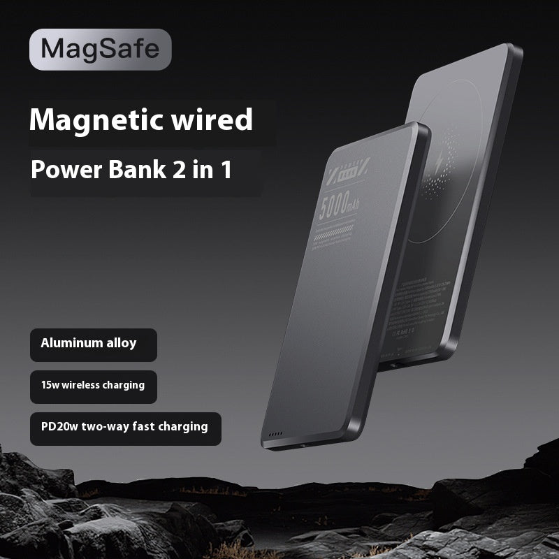 Aluminum Alloy Ultra-thin Double Pop-up Window Creative Magnetic Fast Charging Small Light Power Digital Display Mobile Power Supply Dark Gray 5000 MA 0 - Tophatter Daily Deals