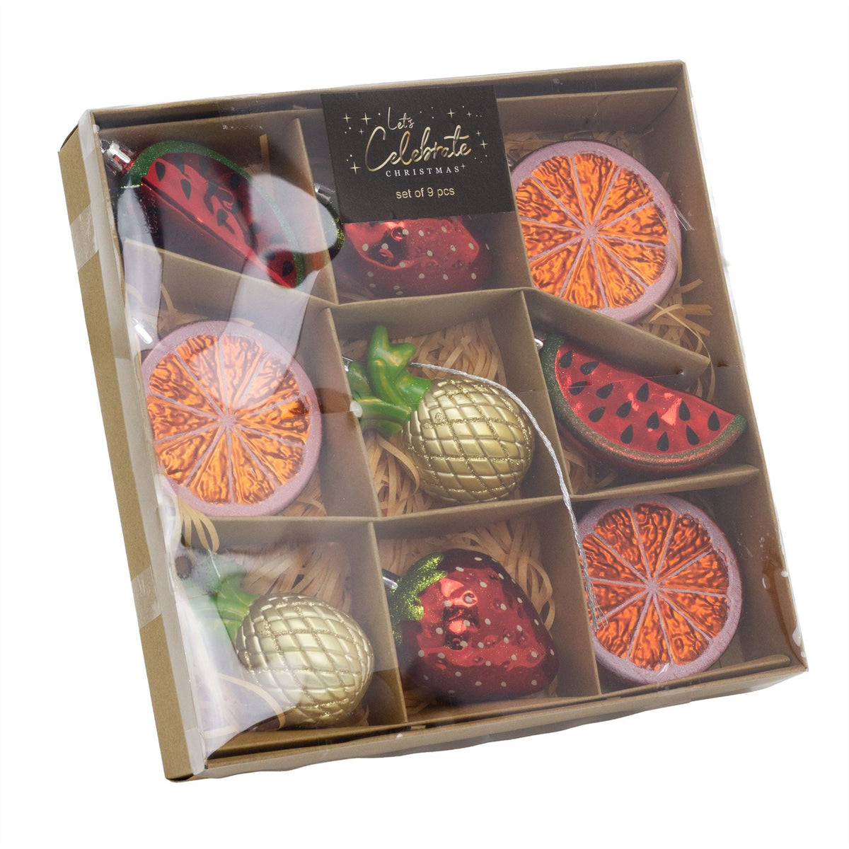 Set of 9 Fruit-Themed Christmas Tree Ornaments | Fruit Hanging Decorations Baubles - Tophatter Daily Deals