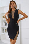 Rhinestone Detail Spliced Mesh Sleeveless Dress - Tophatter Deals