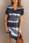 Leopard Color Block V-Neck Short Sleeve Dress Leopard Casual Dresses - Tophatter Daily Deals