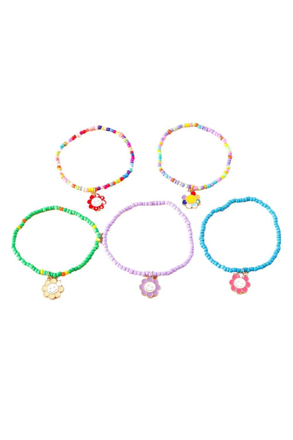 Light Blue 5pcs Smiley Flower Pendant Beaded Bracelet Set Bracelets - Tophatter Daily Deals