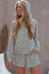 Animal Print Drawstring Detail Hoodie and Shorts Lounge Set Loungewear Sets - Tophatter Daily Deals