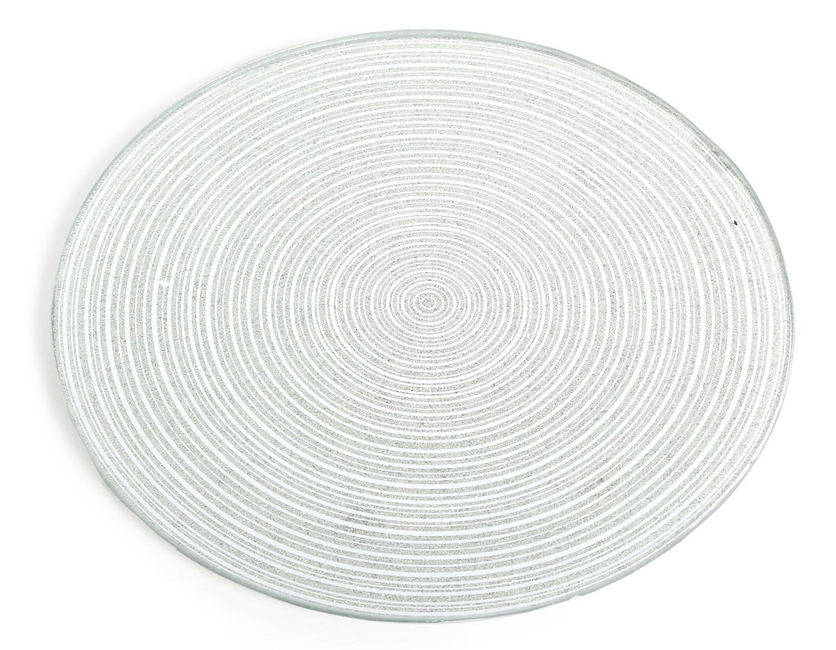 Mirrored Glass Glitter Candle Plate Stand Silver Swirl 30Cm Candle Plate - Tophatter Daily Deals