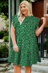 Plus Size Ruffled Leopard Cap Sleeve Mini Dress Green Casual Dresses - Tophatter Daily Deals