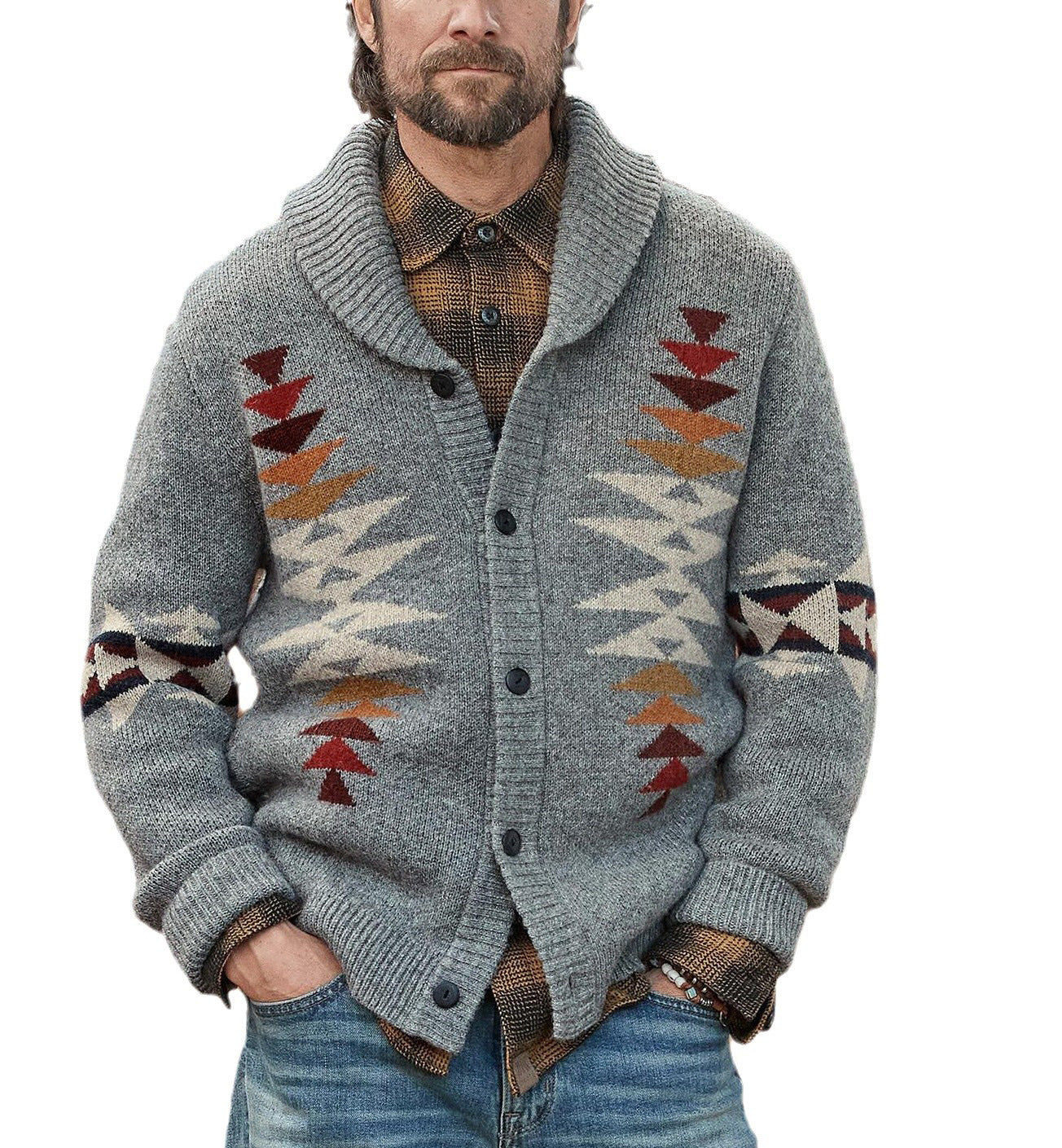 Warm Cozy Mens Shawl Collar Sweater Coat - Jacquard Knit 3D Changing Face Moving Picture Frame - Tophatter Daily Deals