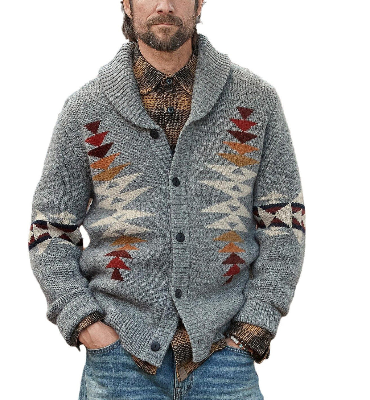Warm Cozy Mens Shawl Collar Sweater Coat - Jacquard Knit 3D Changing Face Moving Picture Frame - Tophatter Daily Deals