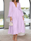 Deep V-Neck Balloon Sleeve Plain Maxi Dress Casual Dresses - Tophatter Daily Deals