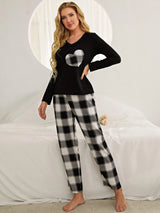 Plaid Heart Top and Pants Lounge Set Loungewear Sets - Tophatter Daily Deals