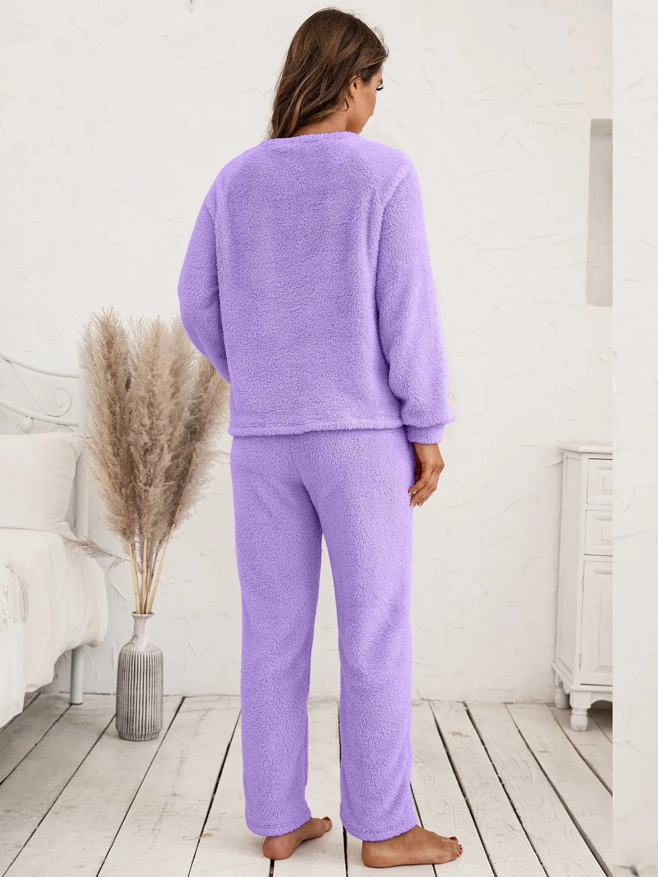 Teddy Long Sleeve Top and Pants Lounge Set Loungewear Sets - Tophatter Daily Deals