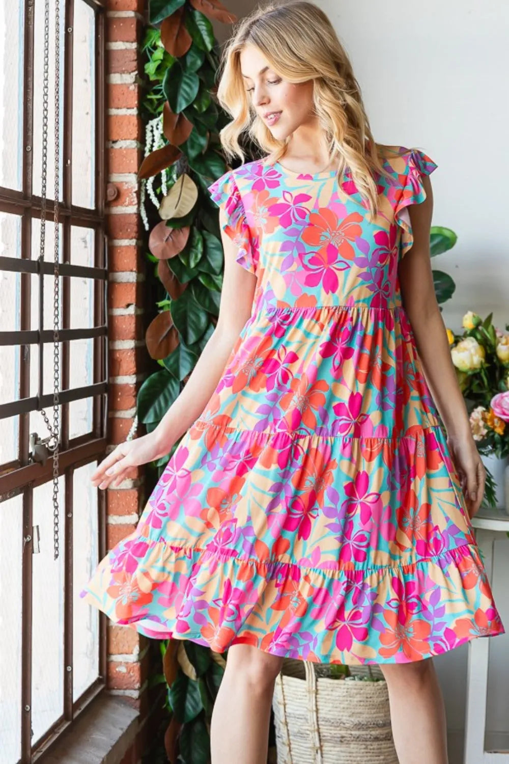 Heimish Full Size Floral Cap Sleeve Tiered Dress Casual Dresses - Tophatter Daily Deals