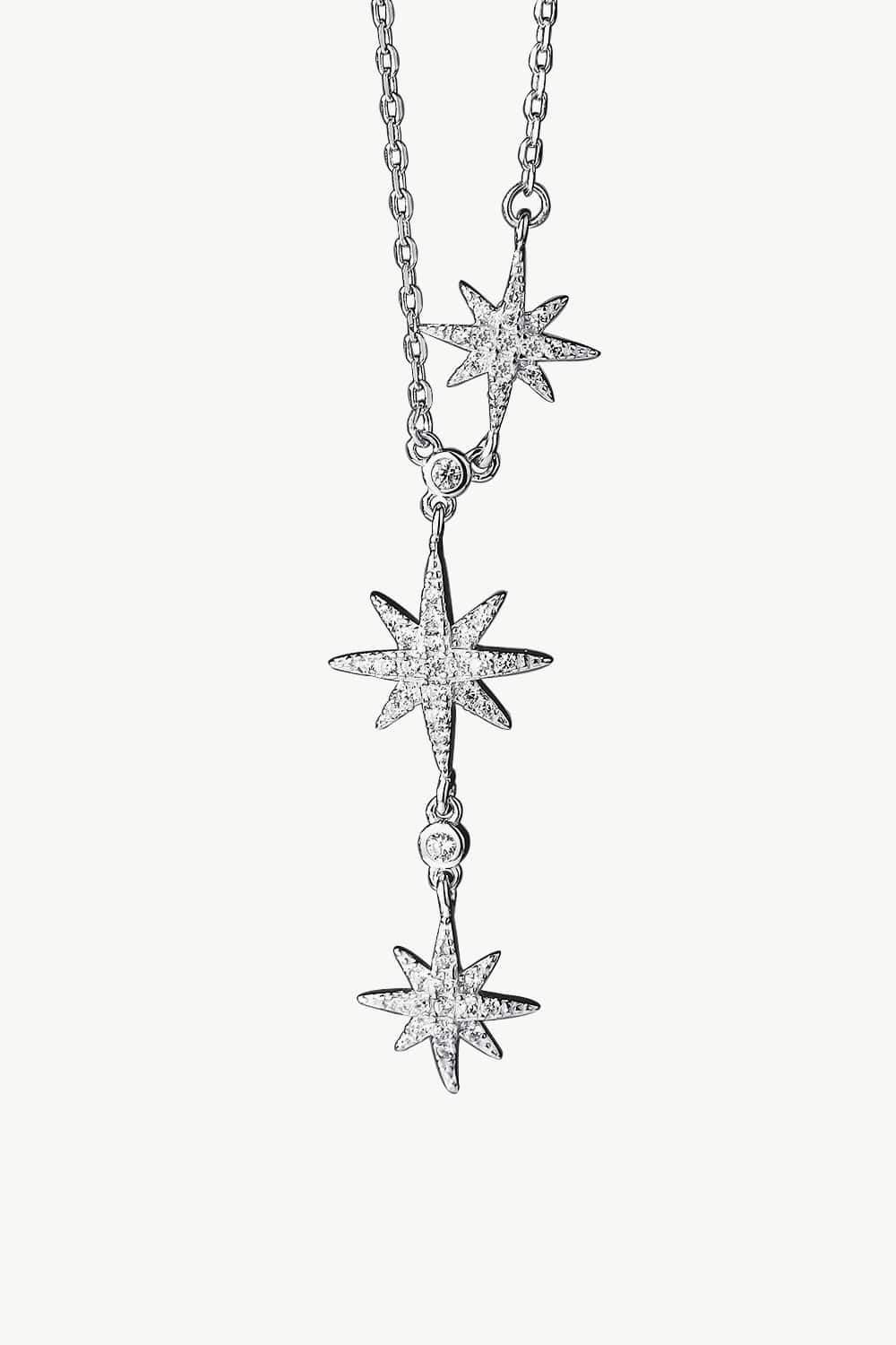 925 Sterling Silver 3 Star Drop Pendant Necklace Necklaces - Tophatter Daily Deals