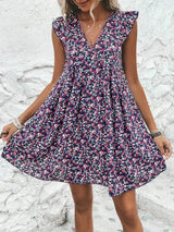 Printed V-Neck Cap Sleeve Mini Dress Casual Dresses - Tophatter Daily Deals