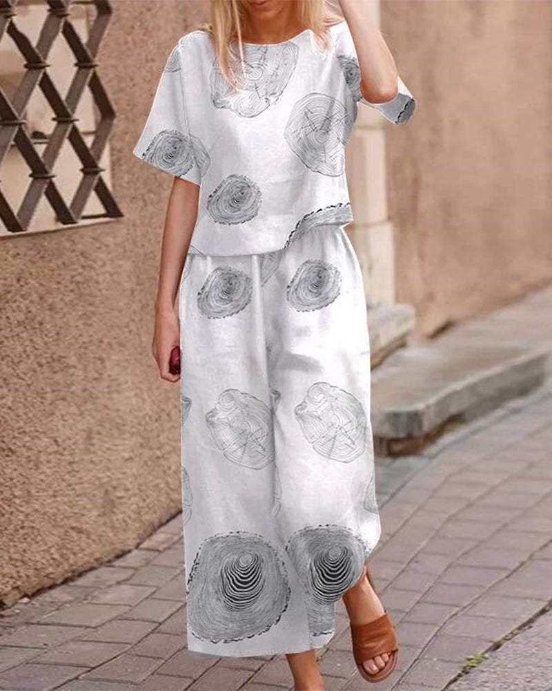 Retro Print Two Piece Sets White Two Pieces Sets - Tophatter Daily Deals