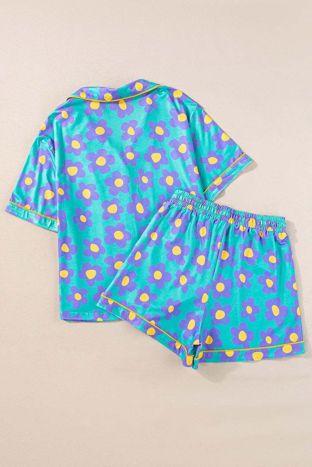 Green Flower Print Short Sleeve Shirt Pajamas Set Loungewear & Sleepwear/Sleepwear - Tophatter Daily Deals