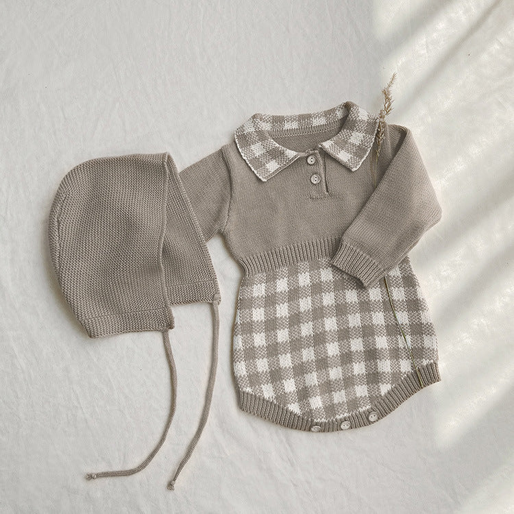 Baby Winter Checkerboard One-piece Newborn Winter Sweater Milky white 0 - Tophatter Daily Deals