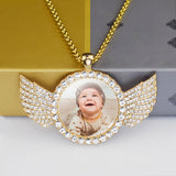 Angel Wings Medallions Custom Photo Pendant Necklace For Men Hip Hop Jewelry Iced Out Pendant Custom Engraved Name Memory Gift 7 - Tophatter Daily Deals