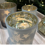 Snowflake Tealight Holder | Frosted Glass Christmas Tea Light Candle Holder 10cm Candle Holder - Tophatter Daily Deals