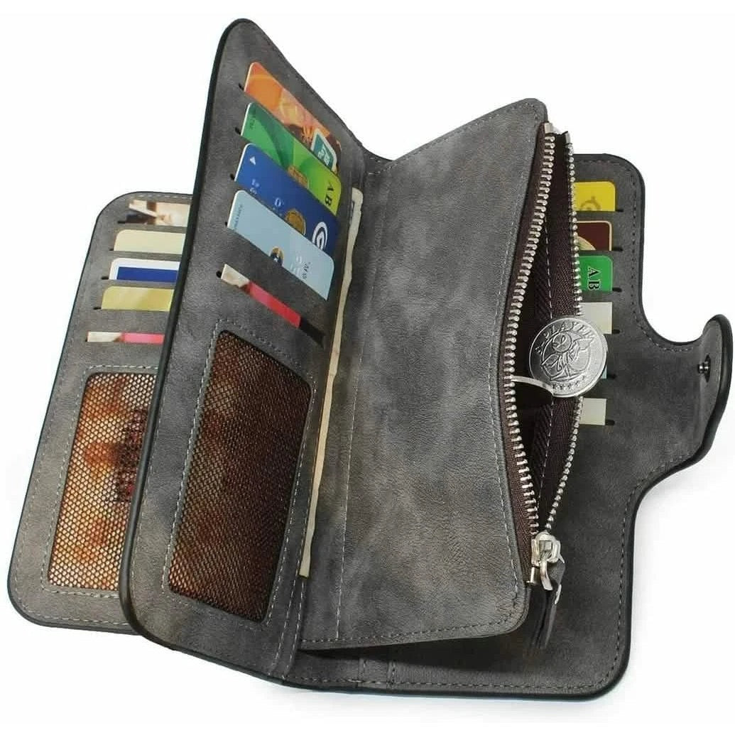 Vintage Faux Leather Long Wallet – Trifold Credit Card Holder with Snap & Zipper Handbags & Wallets - Tophatter Daily Deals
