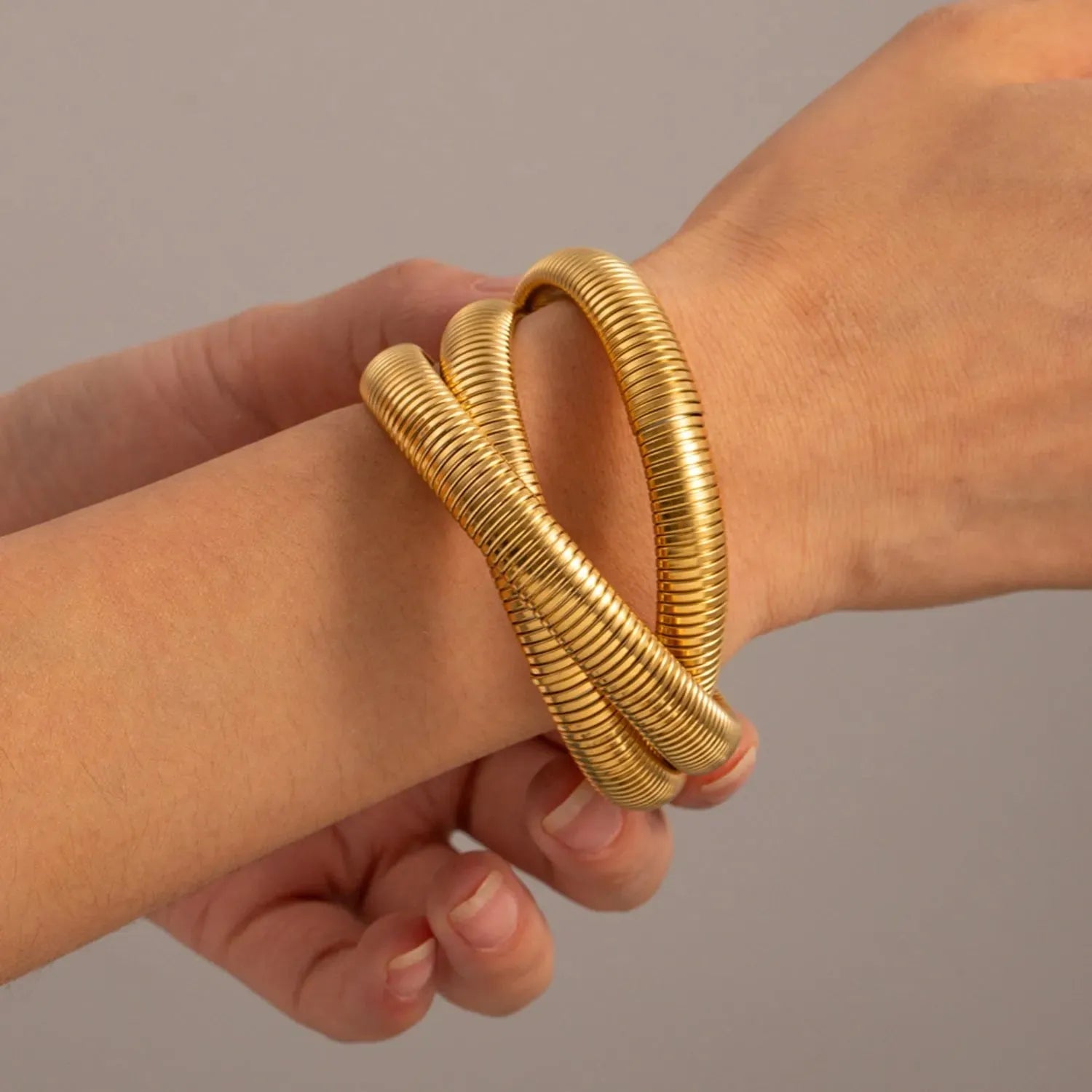 Triple Intertwined Snake Stretch Bracelet Gold One Size Bracelets - Tophatter Daily Deals
