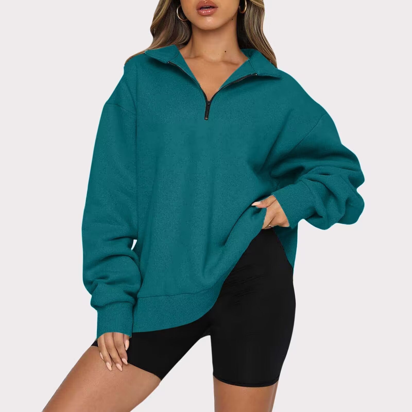 Lightweight Women Zip Sweatshirt - Oversized Pullover Casual Ocean green 3D Changing Face Moving Picture Frame - Tophatter Daily Deals