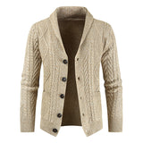 Warm Textured Mens Cardigan - Shawl V Neck, Cable Knit Khaki 3D Changing Face Moving Picture Frame - Tophatter Daily Deals