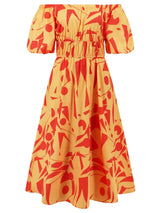 Printed Off-Shoulder Balloon Sleeve Dress Casual Dresses - Tophatter Daily Deals
