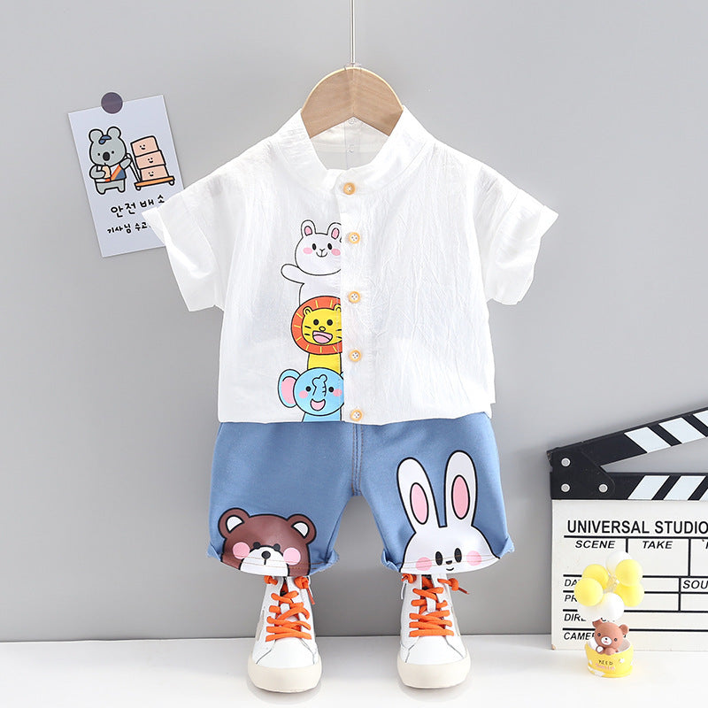 Boys Summer Cartoon Cute Casual Cotton T-shirt Short Sleeve Shorts Suit White 0 - Tophatter Daily Deals