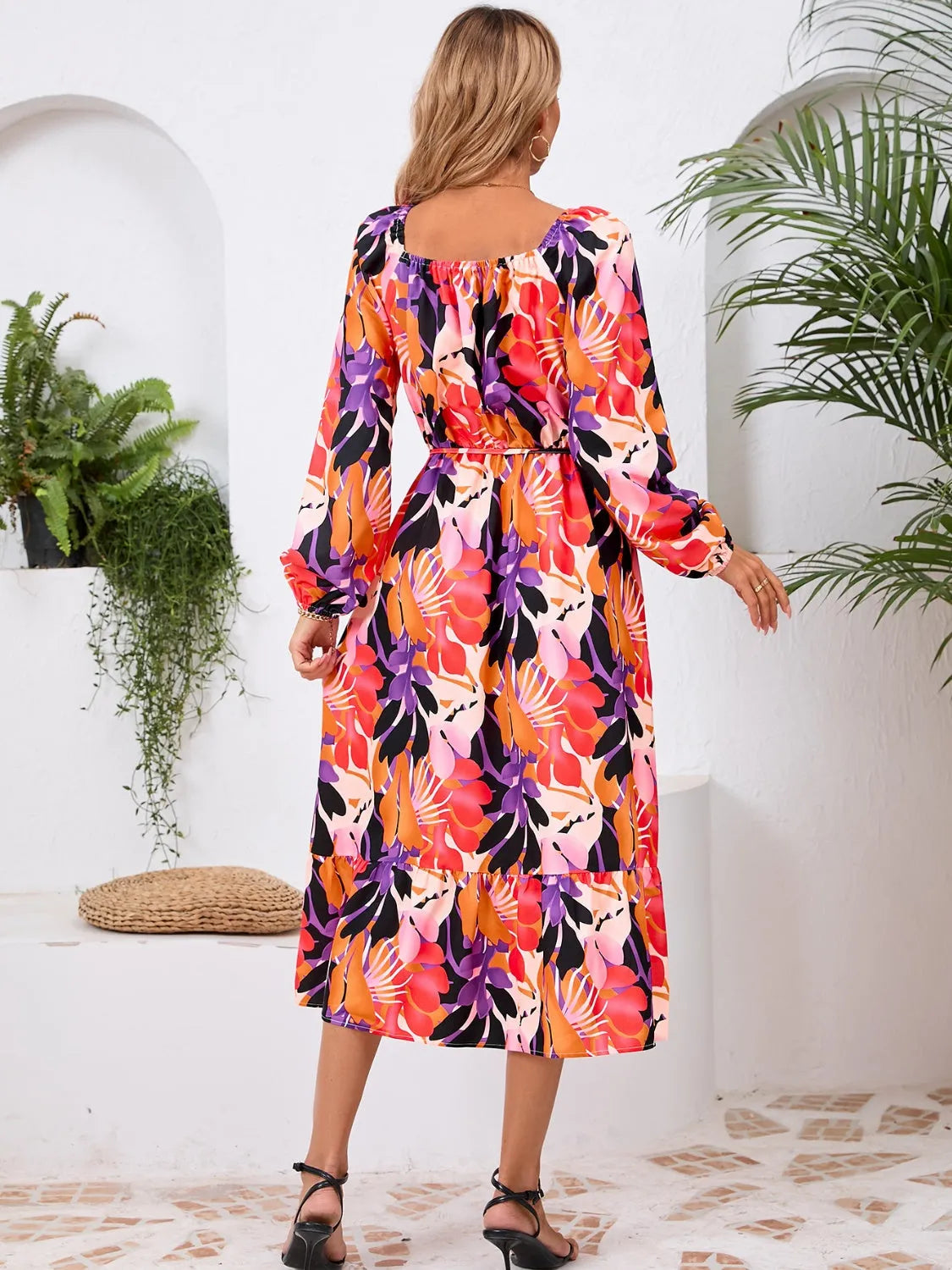 Printed Long Sleeve Midi Dress Casual Dresses - Tophatter Daily Deals