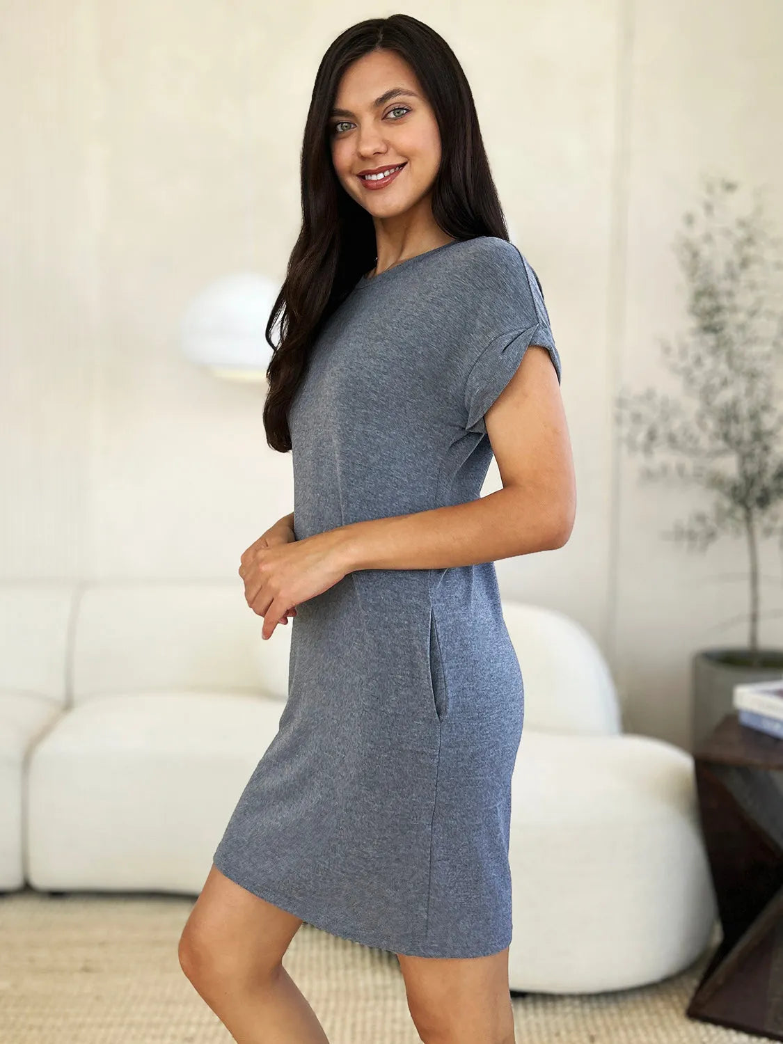 Basic Bae Full Size Round Neck Short Sleeve Dress with Pockets Casual Dresses - Tophatter Daily Deals