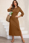 Slit Striped Round Neck Midi Dress Casual Dresses - Tophatter Daily Deals