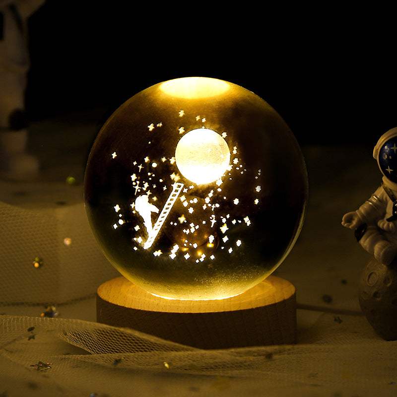 Luminous Starry Sky And Planets Moon Moon Crystal Ball Small Night Lamp Projection Ambience Light Creative Gift New Strange Gift Solid Wood Lamp Holder Landing on the Moon 6CM Lamps - Tophatter Daily Deals