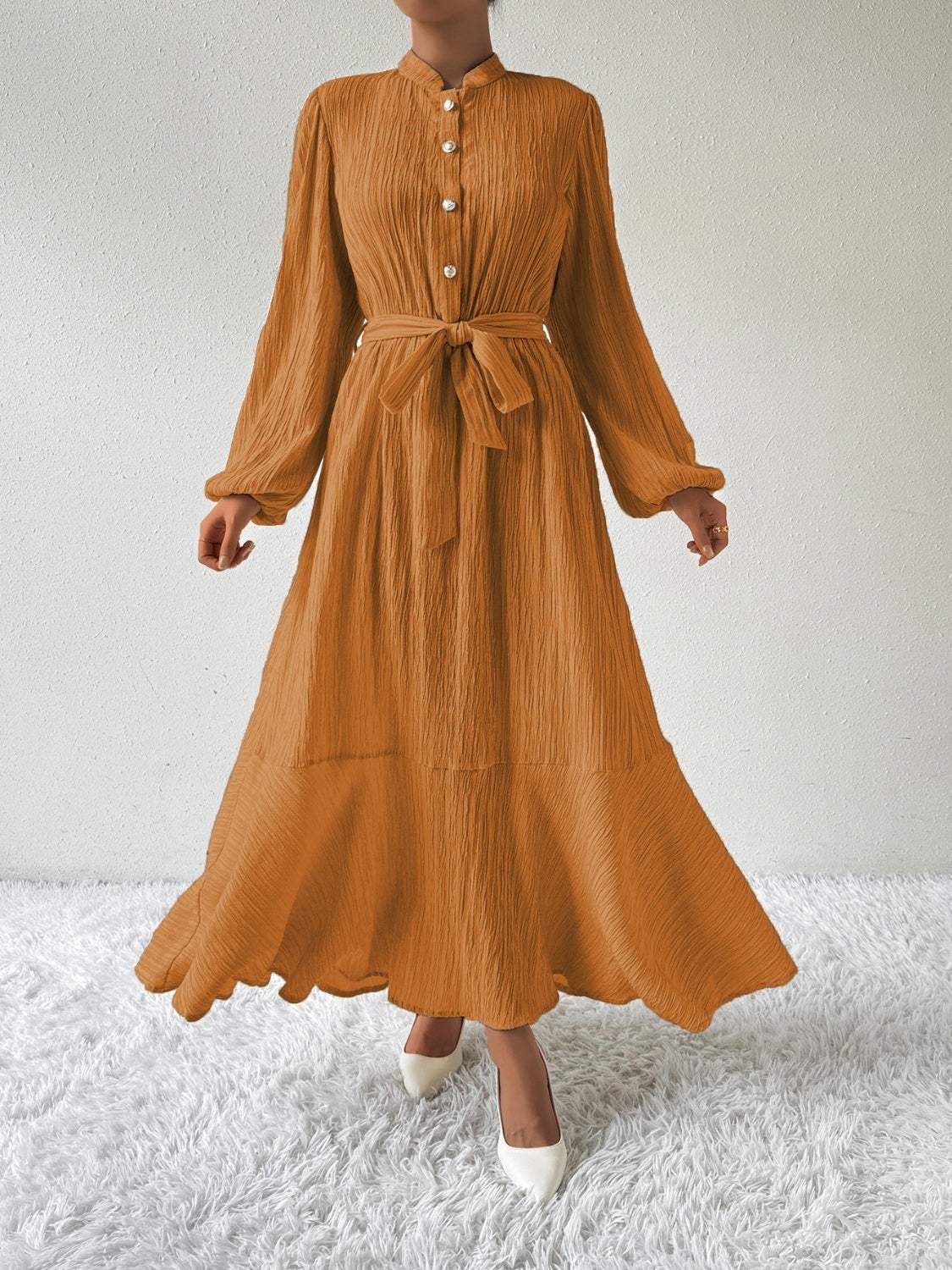 Tie Waist Long Sleeve Dress Casual Dresses - Tophatter Daily Deals