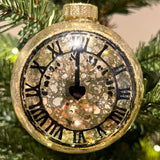 Silver & Gold Clock Bauble | Mottled Glass Christmas Tree Hanging Ornament - 8cm Baubles - Tophatter Daily Deals