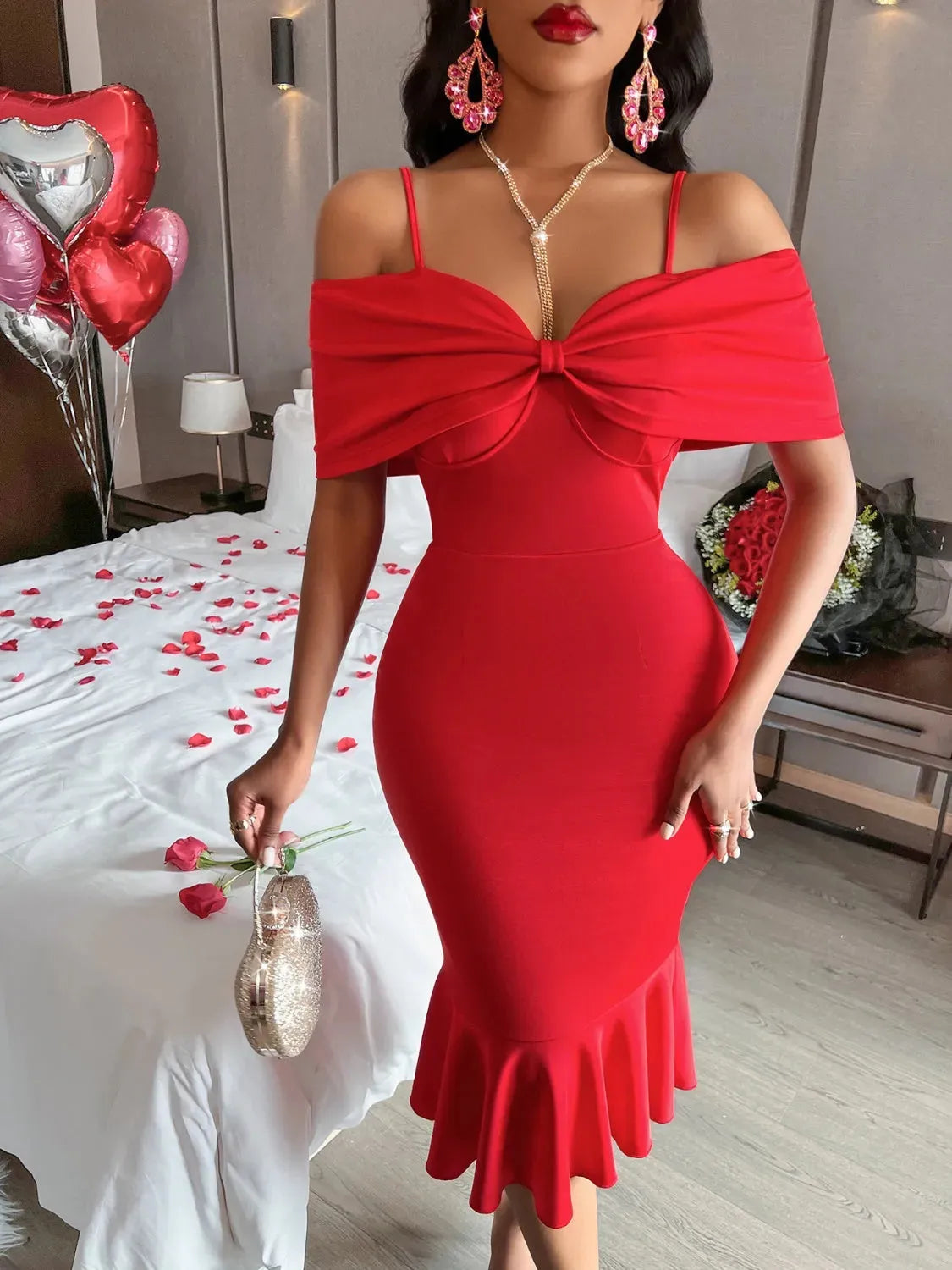 Spaghetti Strap Fishtail Wrap Dress Deep Red Cocktail Dresses - Tophatter Daily Deals