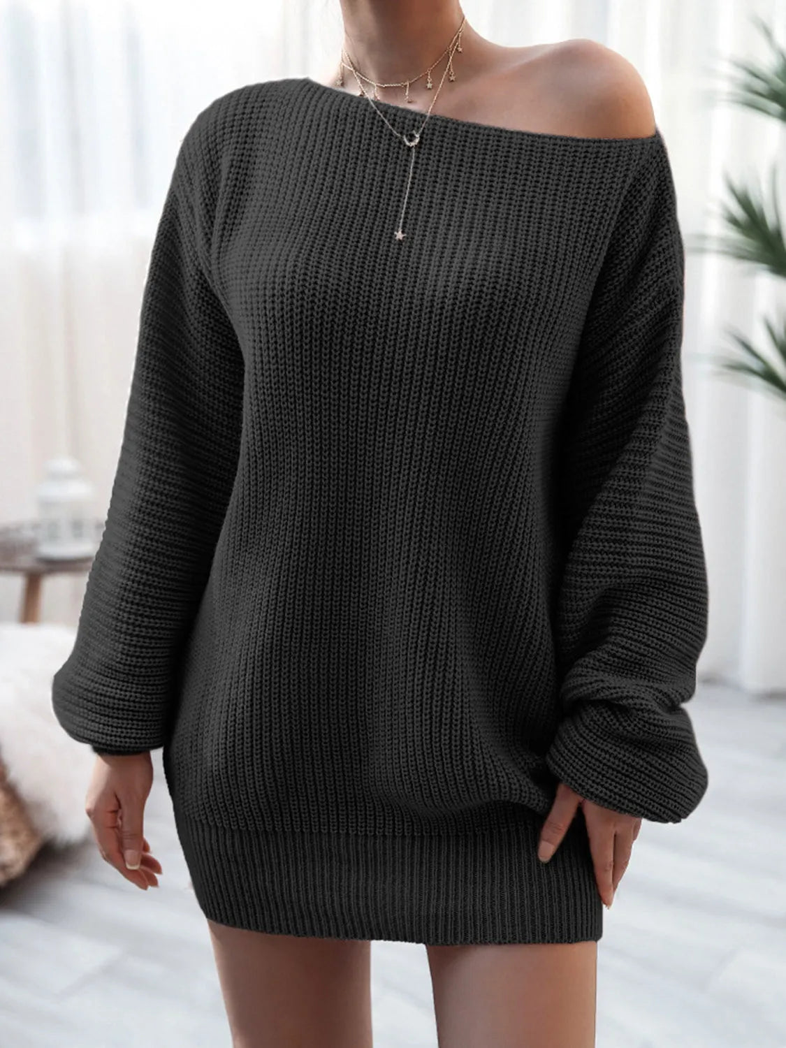 Rib-Knit Mini Sweater Dress Casual Dresses - Tophatter Daily Deals